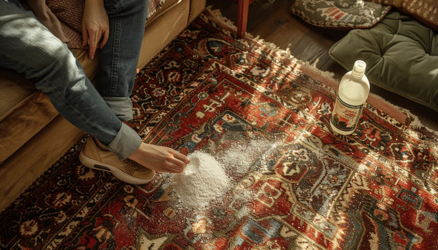 Divers - Comment nettoyer un tapis avec du bicarbonate de soude et du vinaigre blanc : astuces efficaces pour éliminer les taches